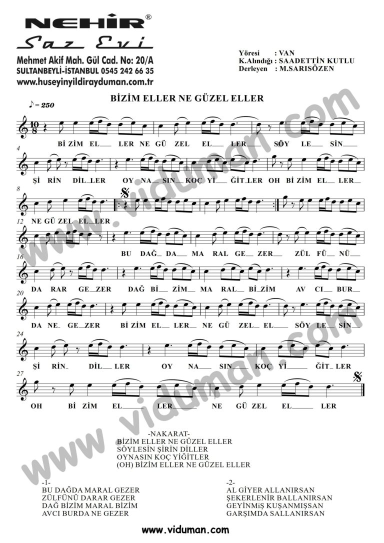 Bizim Eller Ne Guzel Eller-Baglama-Saz-Notalari