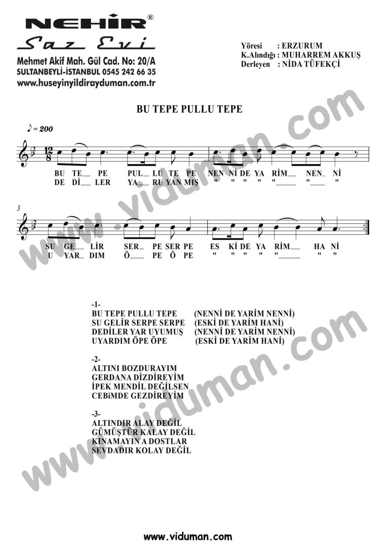 Bu Tepe Pullu Tepe-Baglama-Saz-Notalari