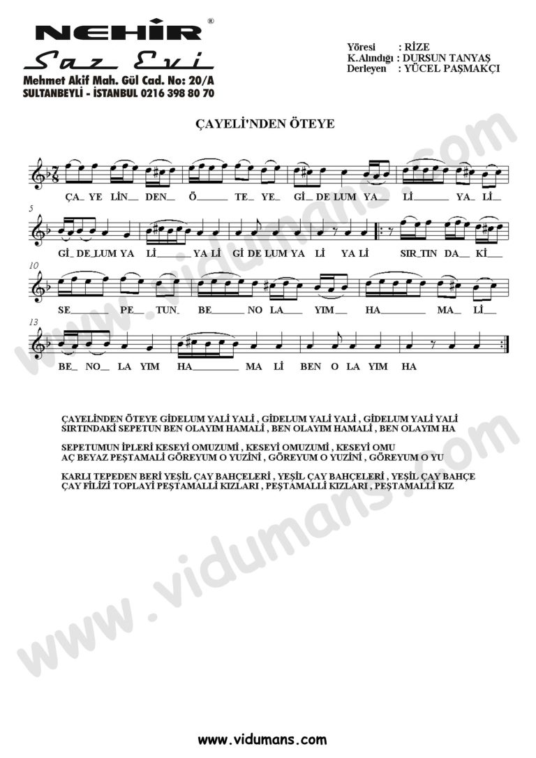Cayelinden Oteye-Baglama-Saz-Notalari