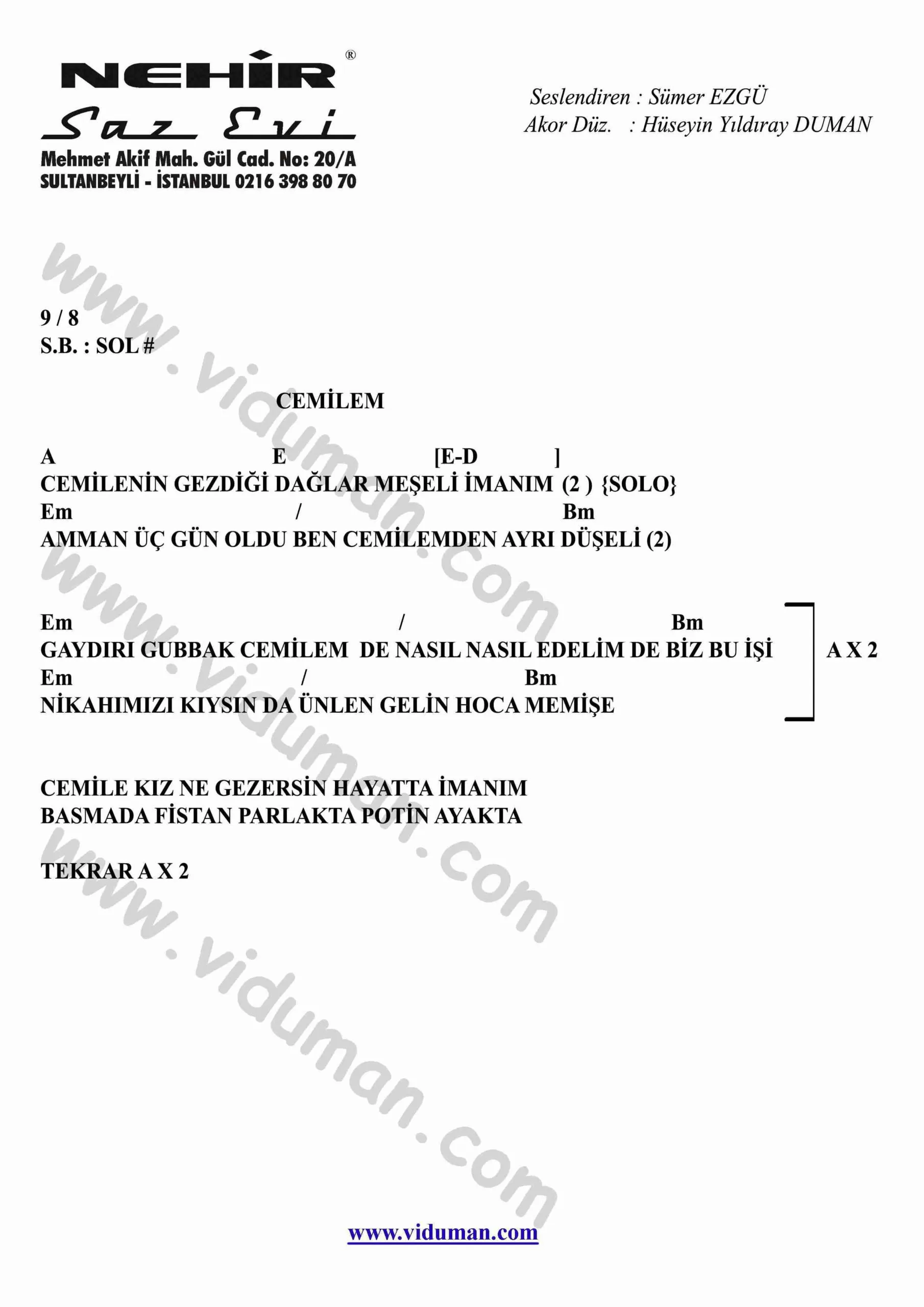 Cemilem – Ritim Gitar Akorları