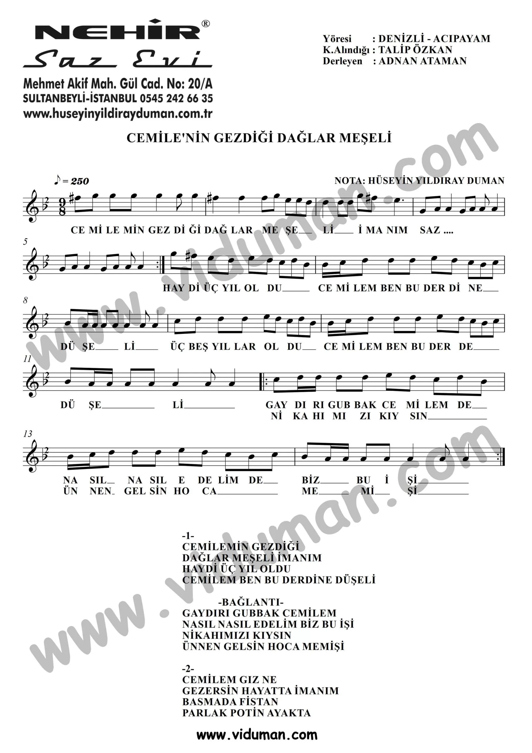 Cemilenin Gezdigi Daglar Meseli-Baglama-Saz-Notalari