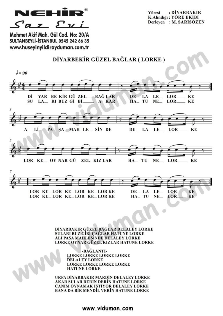 Diyarbekir Guzel Baglar Lorke-Baglama-Saz-Notalari