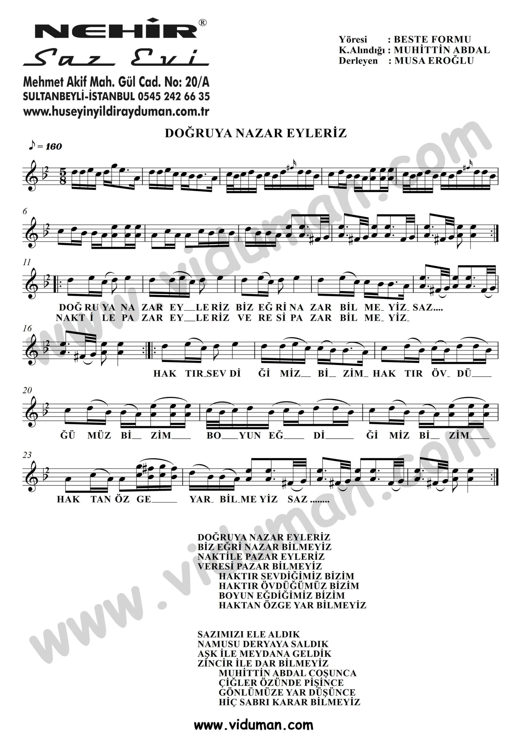 Dogruya Nazar Eyleriz-Baglama-Saz-Notalari