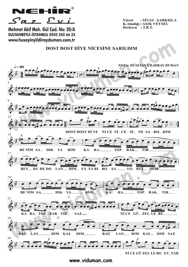 Dost Dost Diye Nicesine Sarildim_1-Baglama-Saz-Notalari