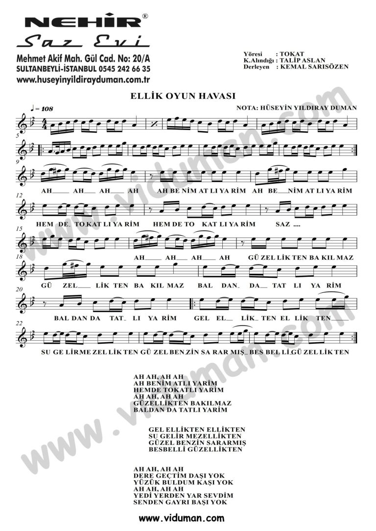 Ellik Oyun Havasi-Baglama-Saz-Notalari