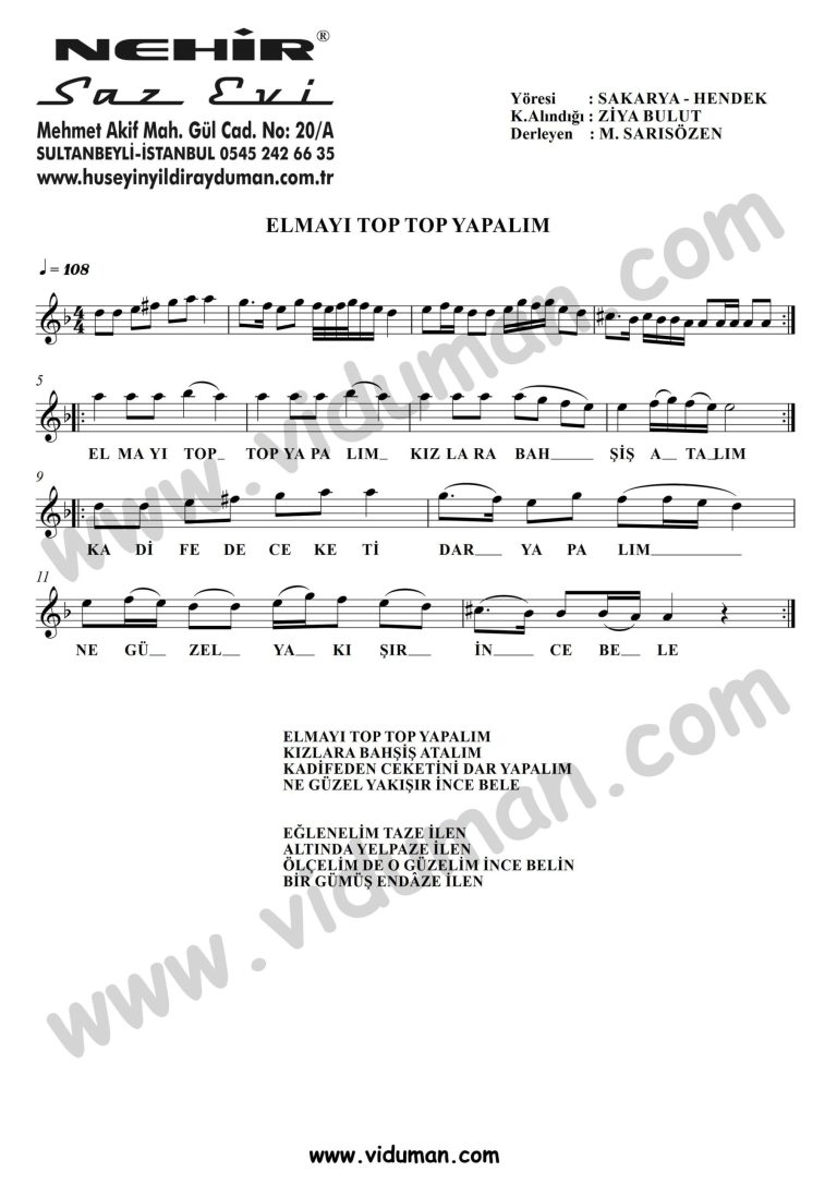 Elmayi Top Top Yapalim-Baglama-Saz-Notalari