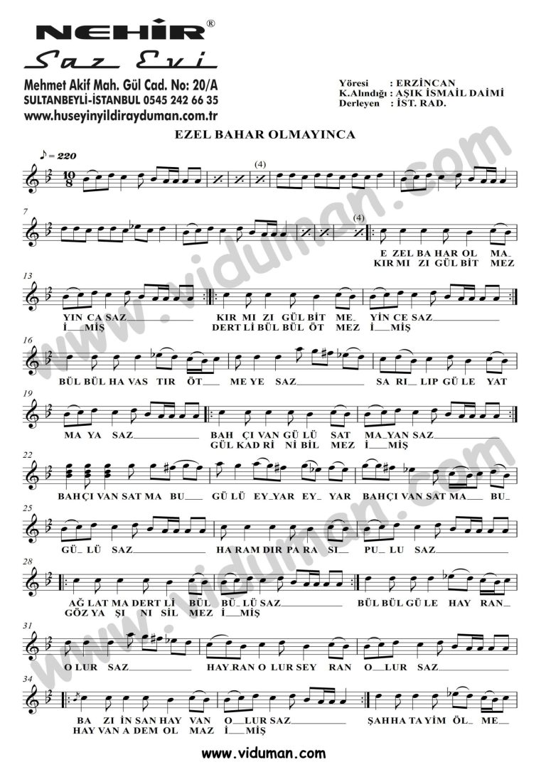 Ezel Bahar Olmayinca_1-Baglama-Saz-Notalari