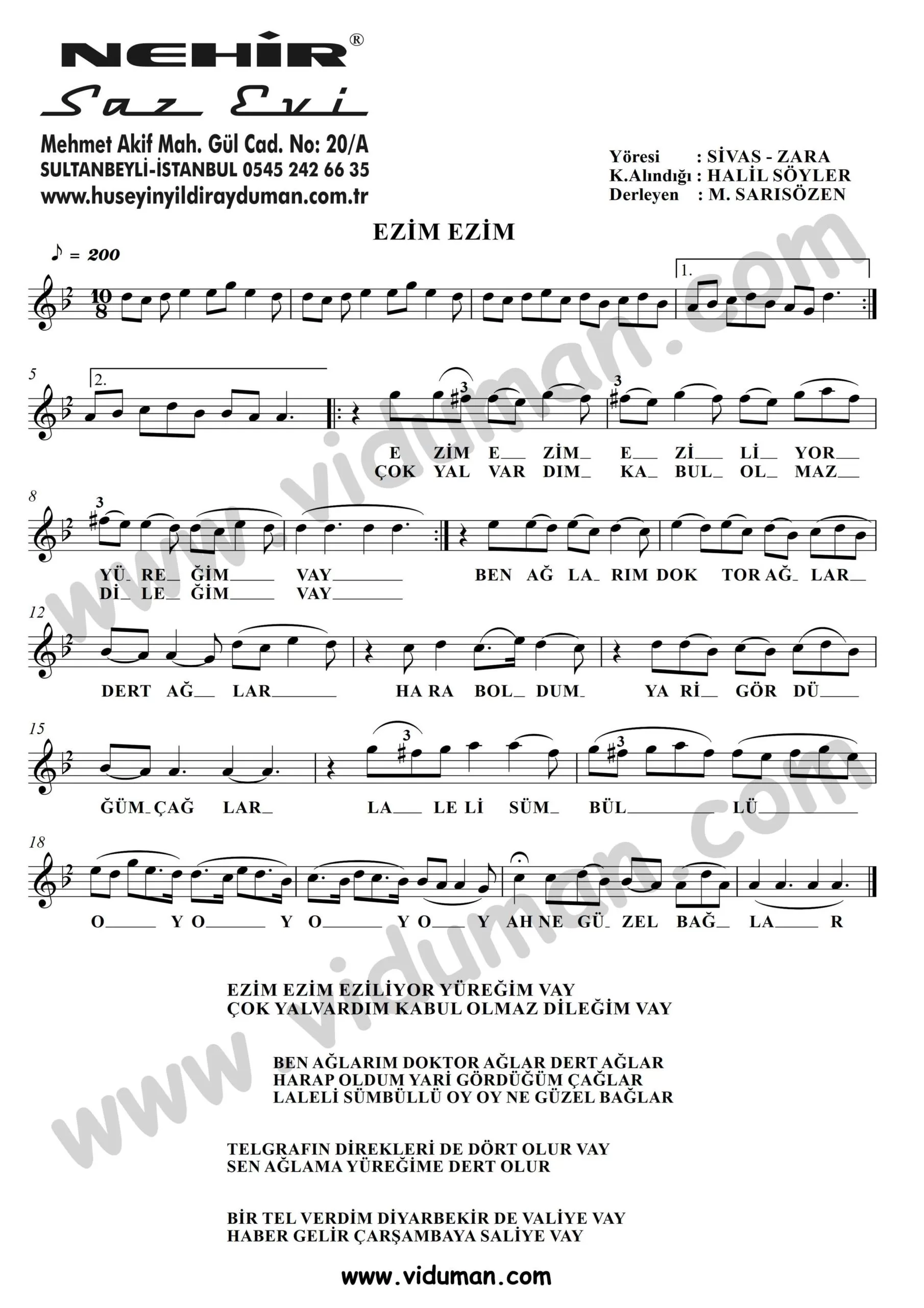 Ezim Ezim-Baglama-Saz-Notalari