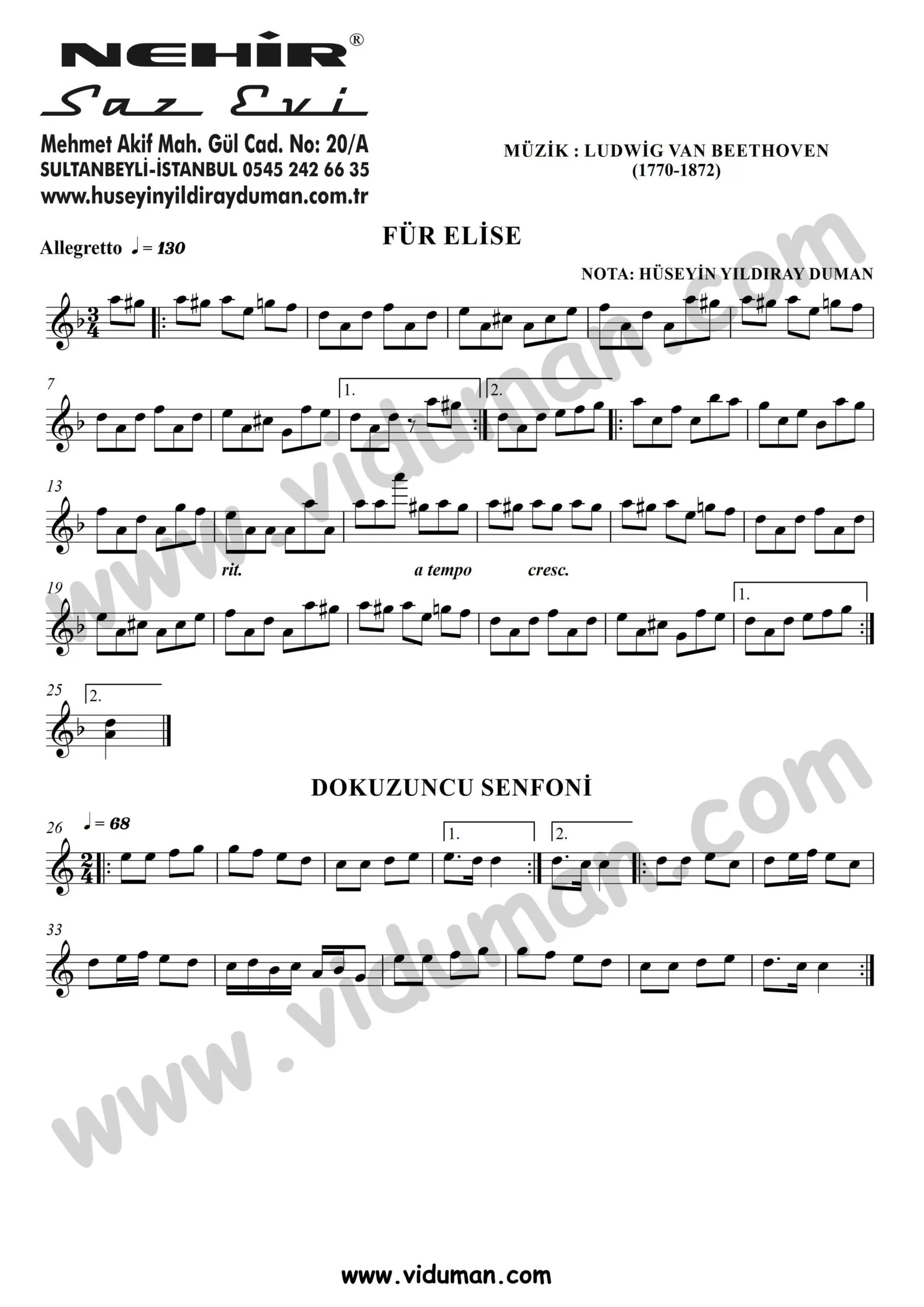 Fur Elise - 9. Senfoni-Baglama-Saz-Notalari