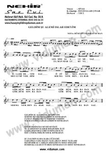 Geldim Su Alemi Islah Edeyim-Baglama-Saz-Notalari