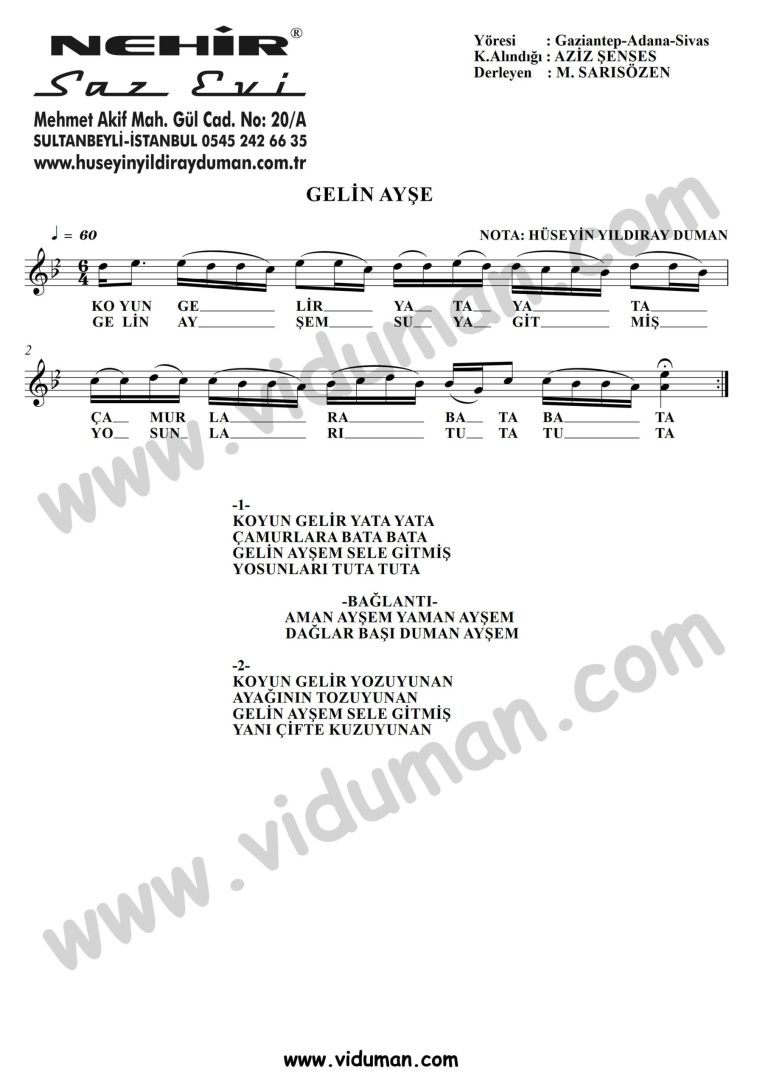 Gelin Ayse-Baglama-Saz-Notalari