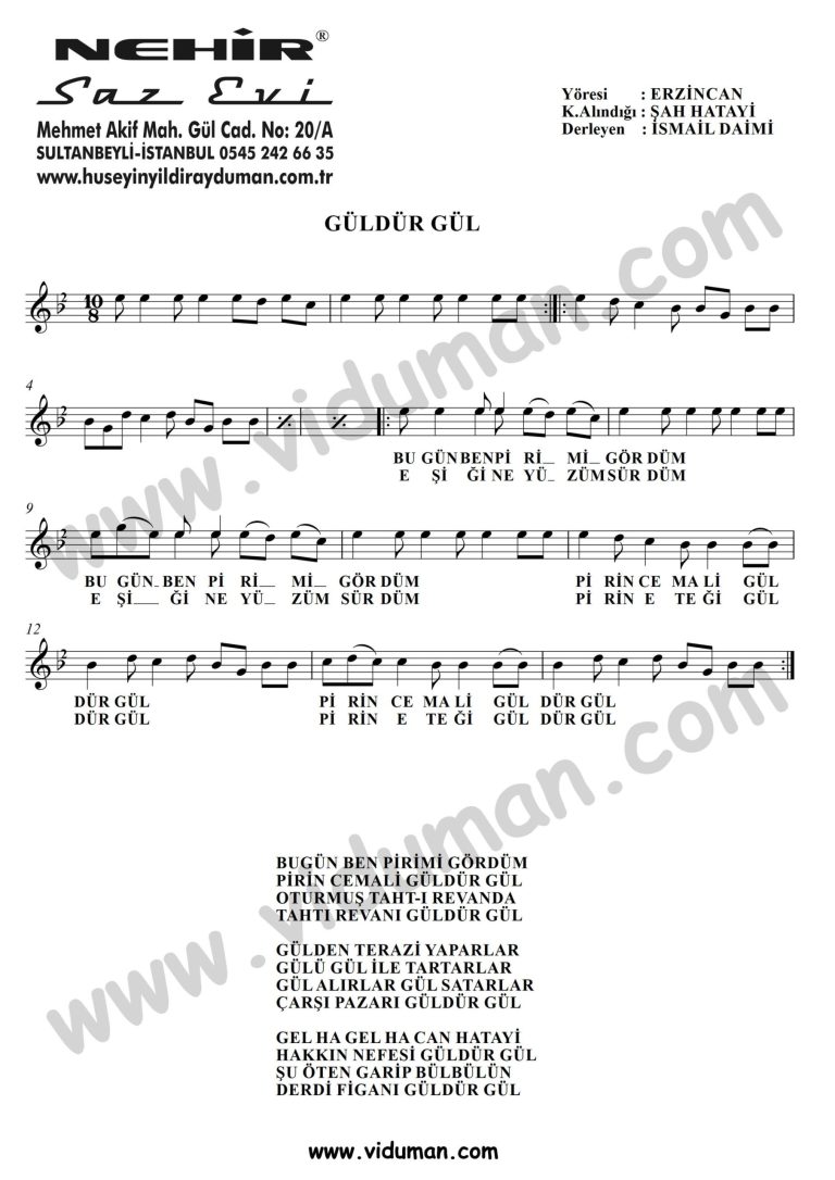 Guldur Gul-Baglama-Saz-Notalari