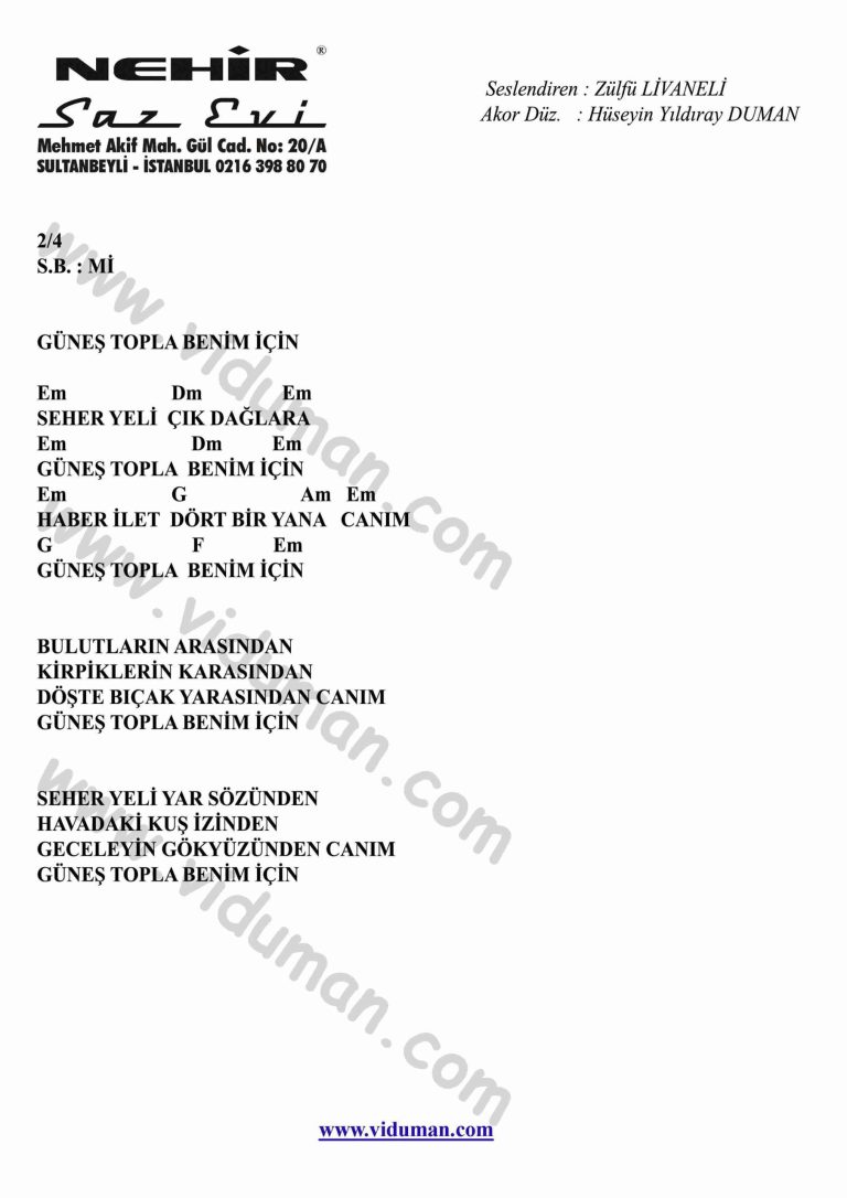 Gunes Topla Benim Icin-Gitar-Ritim-Akorlari