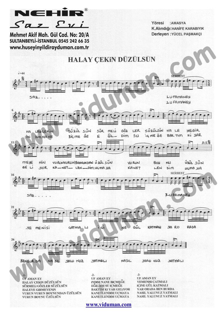 Halay Cekin Duzulsun-Baglama-Saz-Notalari
