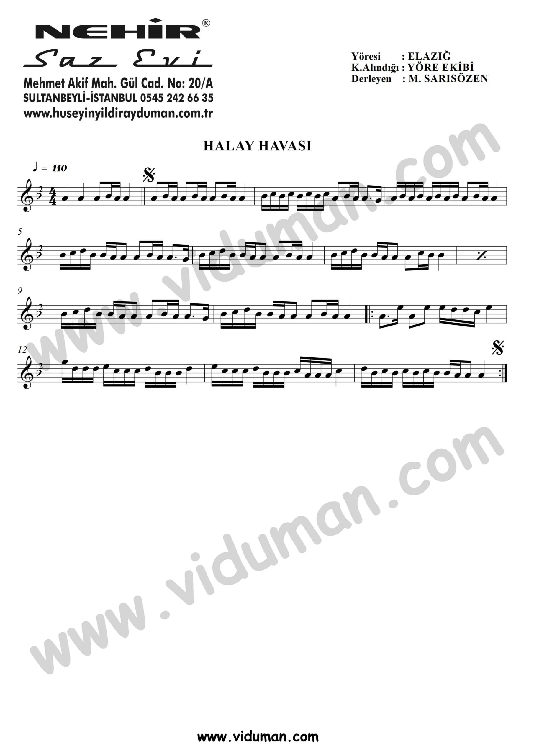 Halay Havasi-Baglama-Saz-Turku-Notalari
