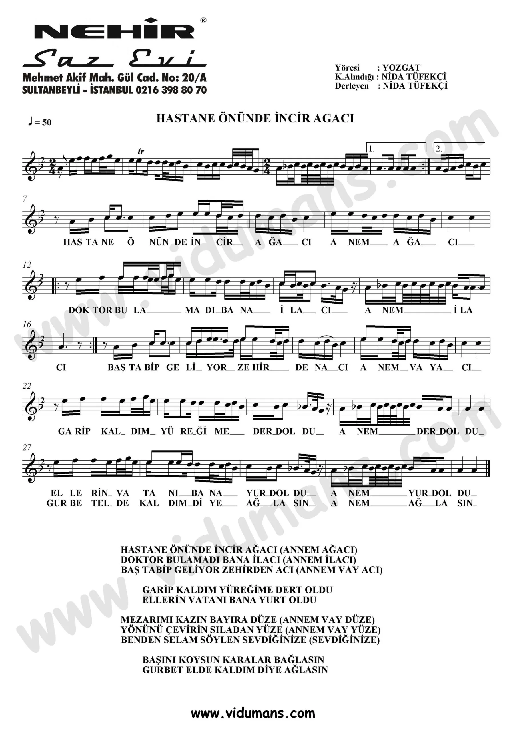 Hastane Onunde Incir Agaci-Baglama-Saz-Notalari