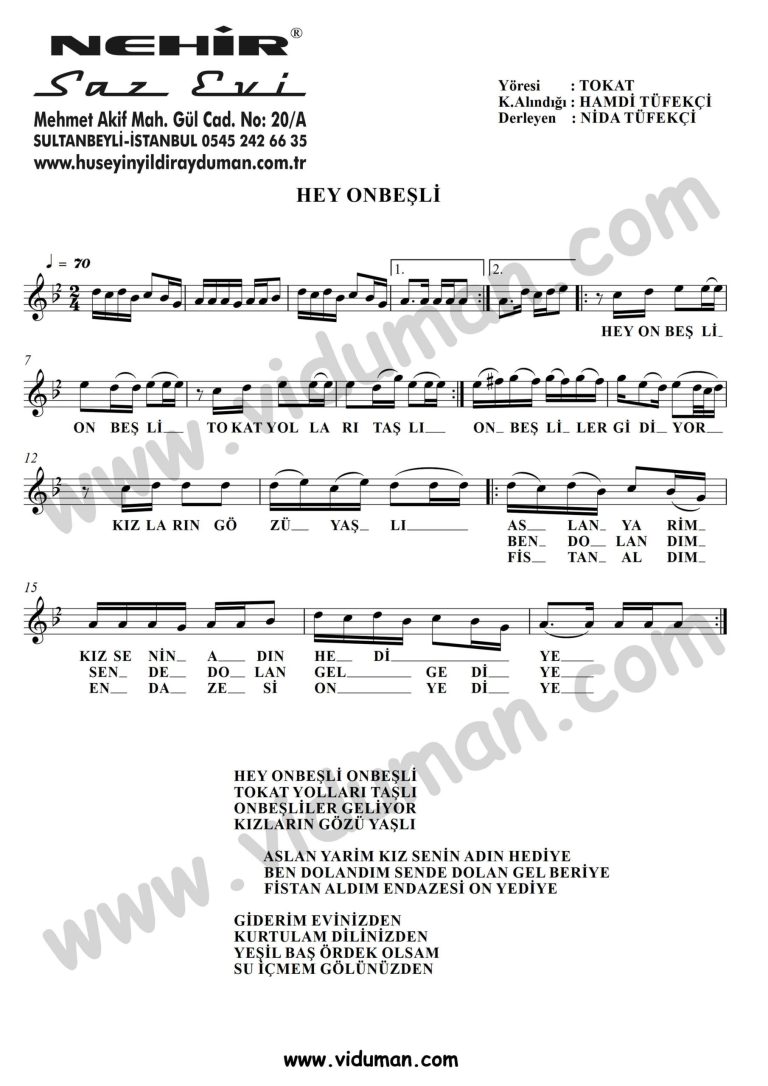 Hey Onbesli-Baglama-Saz-Turku-Notalari