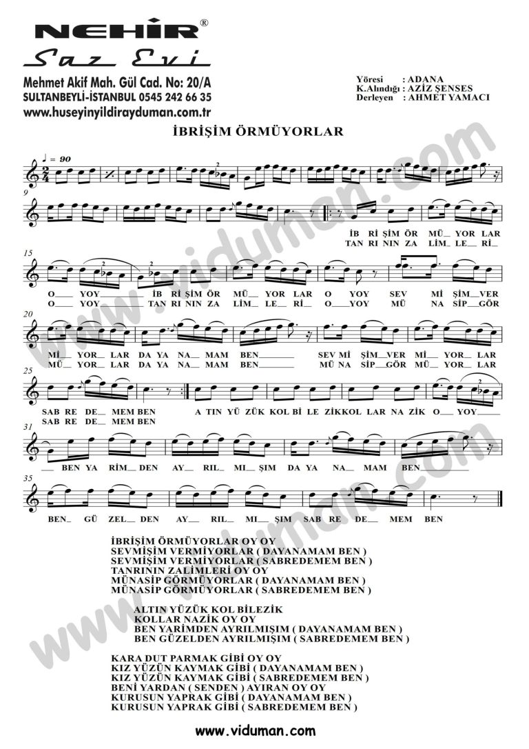 Ibrisim Ormuyorlar-Baglama-Saz-Turku-Notalari
