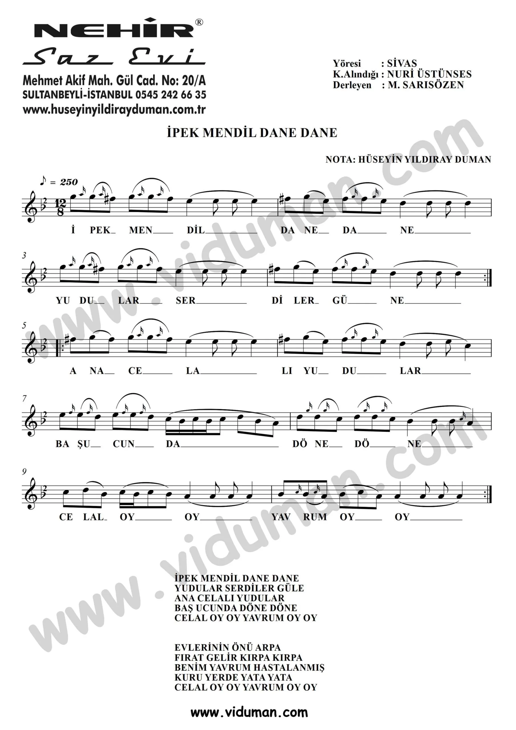 Ipek Mendil Dane Dane-Baglama-Saz-Turku-Notalari