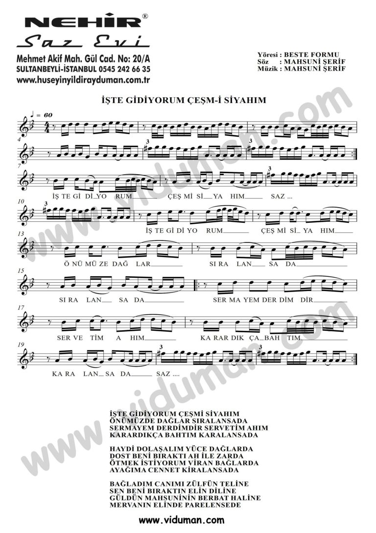 Iste Gidiyorum Cesmi Siyahim-Baglama-Saz-Turku-Notalari
