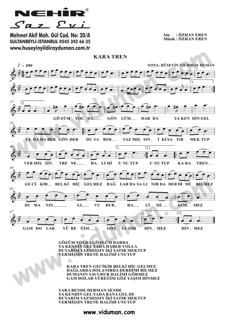 Kara Tren Gecikir-Baglama-Saz-Turku Notalari