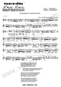 Karadir Su Bahtim Kara-Baglama-Saz-Turku Notalari