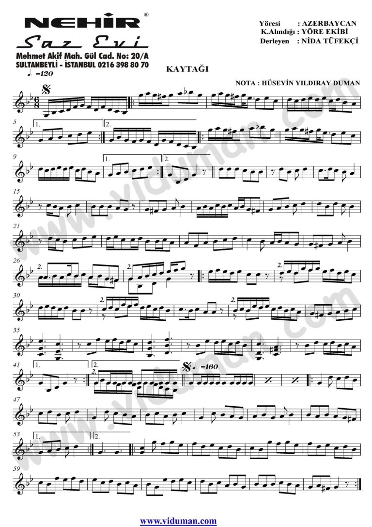 Kaytagi Sol-Baglama-Saz-Turku Notalari