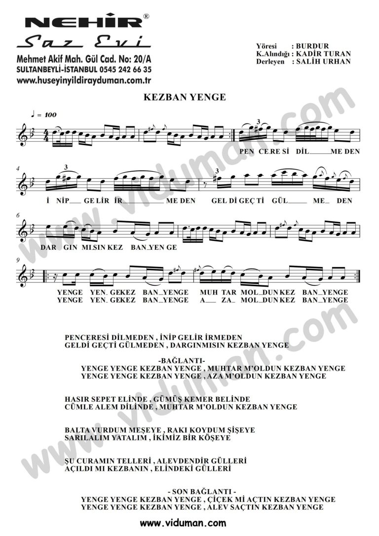 Kezban Yenge-Baglama-Saz-Turku Notalari