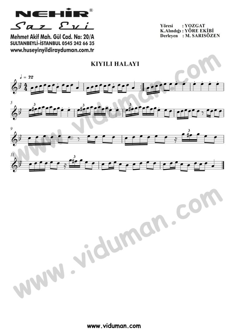 Kiyili Halayi-Baglama-Saz-Turku-Turku Notalari