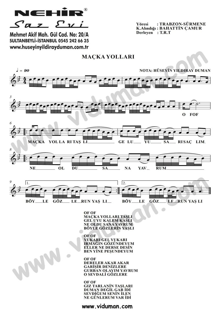 Macka Yollari-Baglama-Saz-Turku Notalari