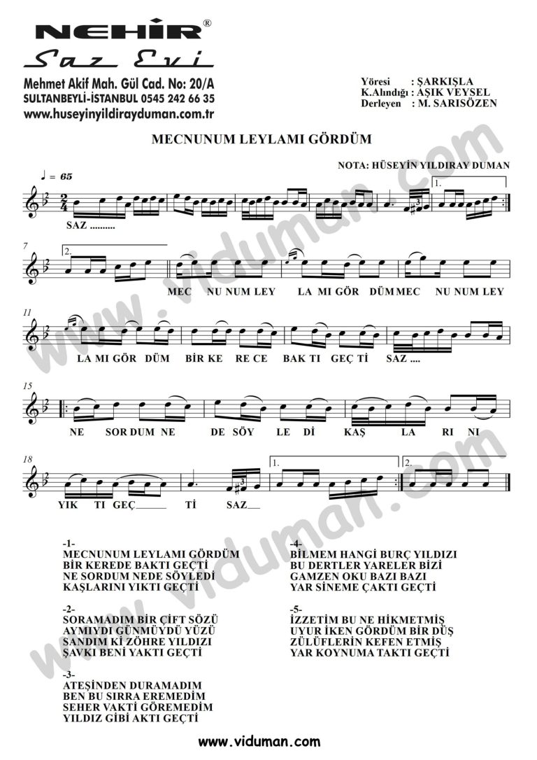 Mecnunum Leylami Gordum-Baglama-Saz-Turku Notalari