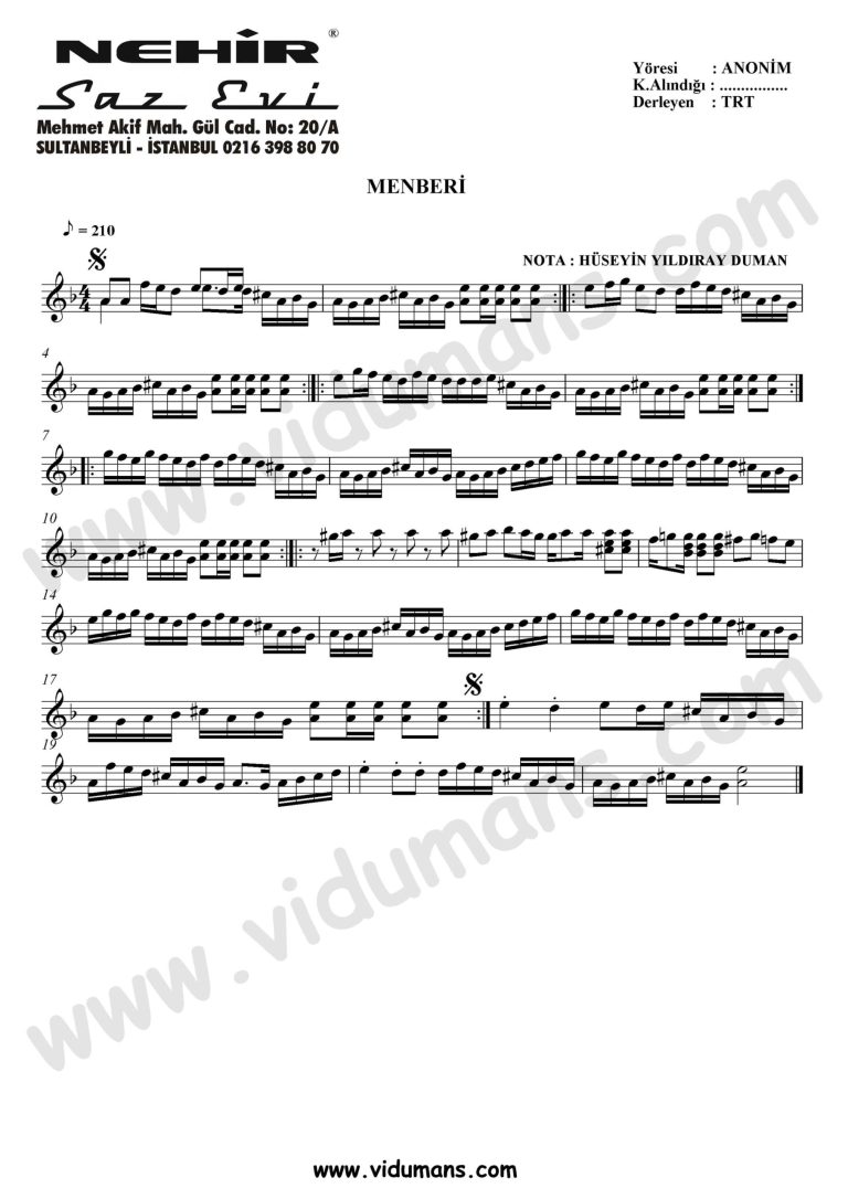 Menberi-Baglama-Saz-Turku Notalari