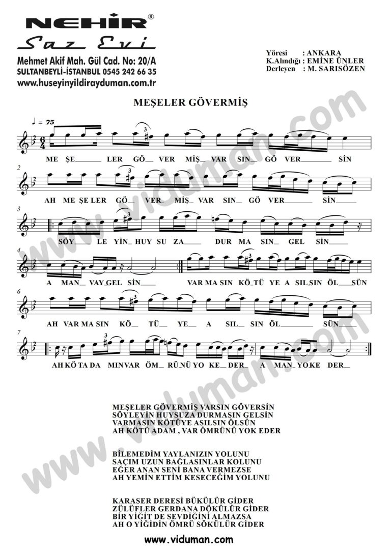 Meseler Govermis-Baglama-Saz-Turku Notalari