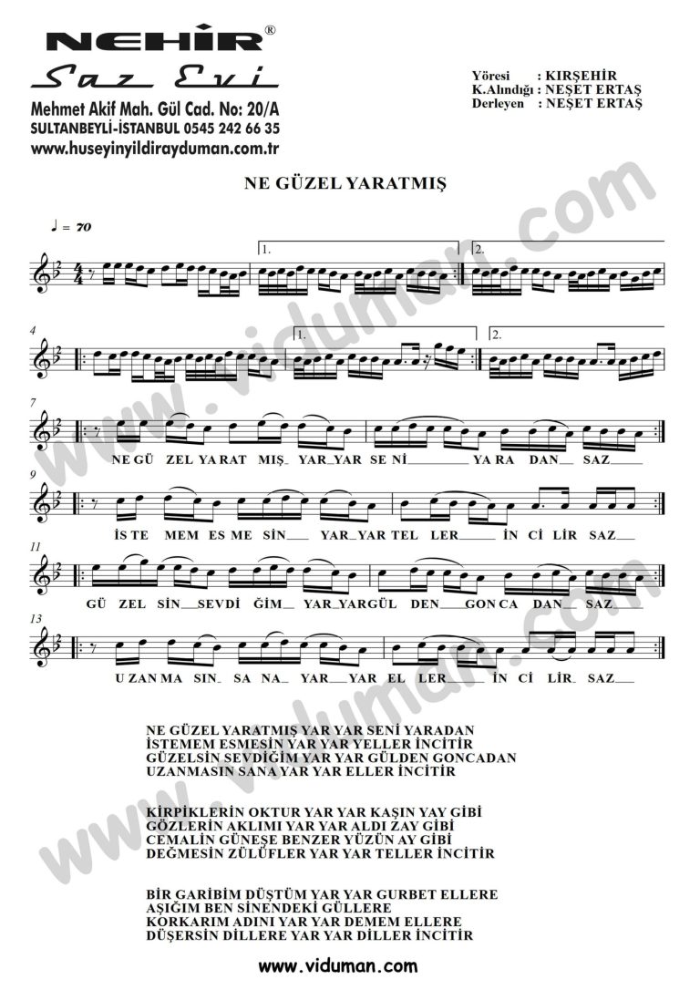 Ne Guzel Yaratmis-Baglama-Saz-Turku-Notalari