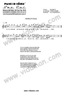 Osman Pasa Tuna Nehri Akmam Diyor-Baglama-Saz-Turku-Notalari