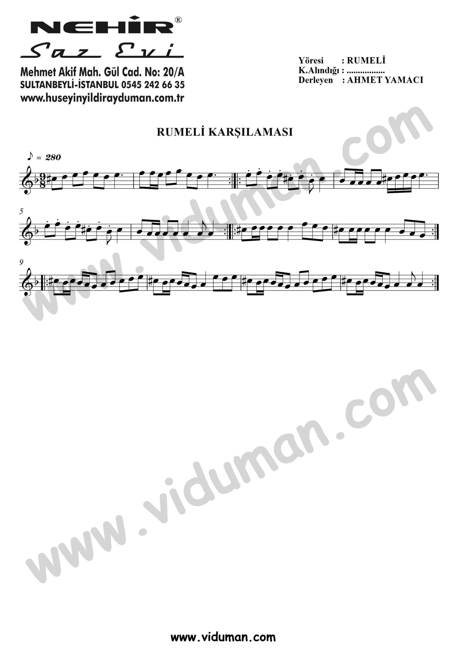 Rumeli Karsilamasi-Baglama-Saz-Turku-Notalari