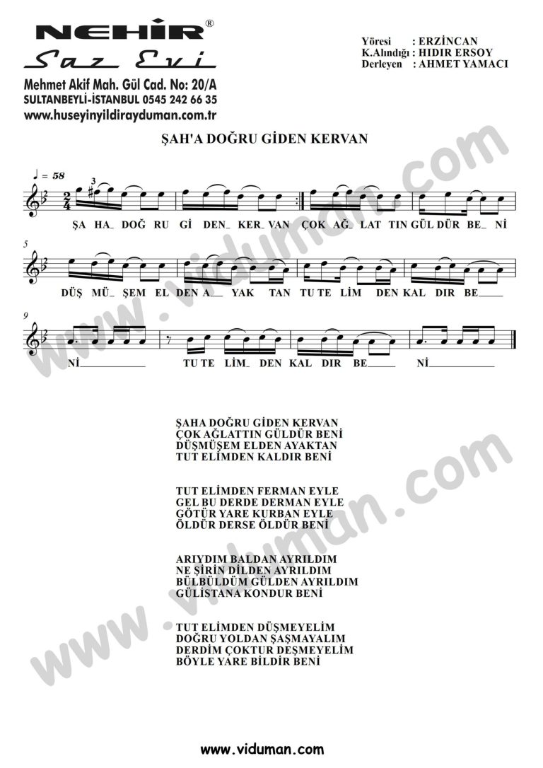 Saha Dogru Giden Kervan-Baglama-Saz-Turku-Notalari