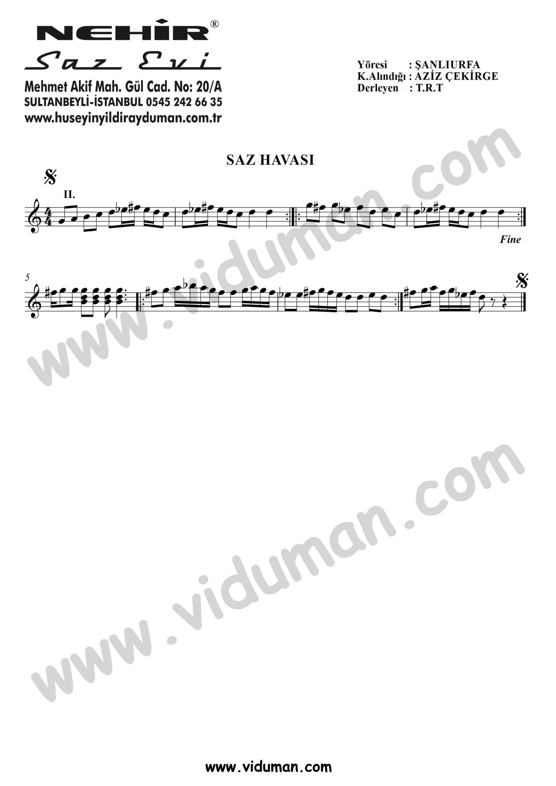 Saz Havasi-Baglama-Saz-Turku-Notalari