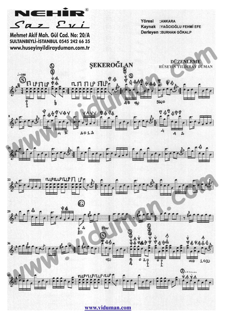 Sekeroglan (Selpe) 1-Baglama-Saz-Turku-Notalari