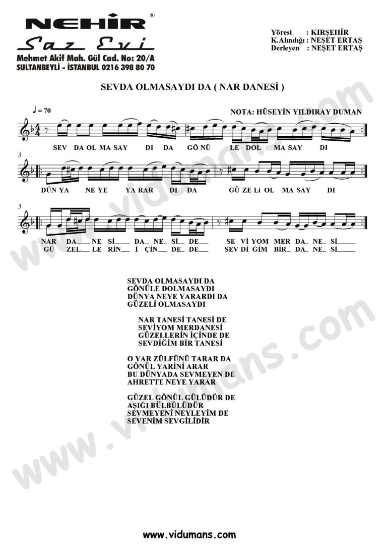 Sevda Olmasaydi Da Nar Danesi-Baglama-Saz-Turku-Notalari