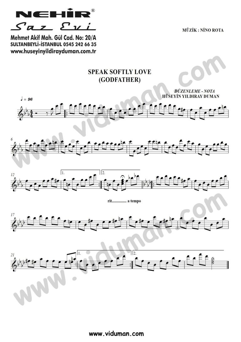 Speak Softly Love (Godfather)-Baglama-Saz-Turku-Notalari