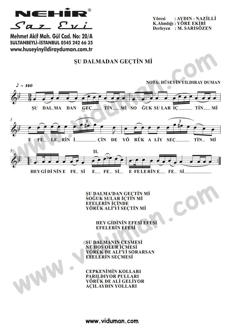 Su Dalmadan Gectin Mi-Baglama-Saz-Turku-Notalari