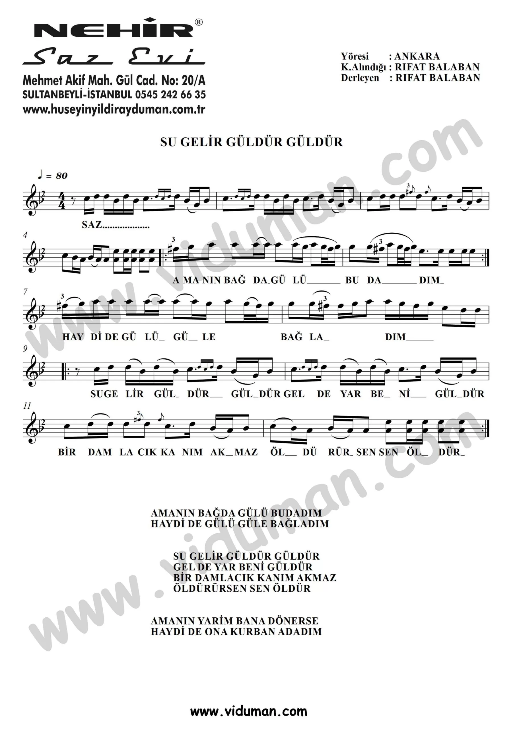Su Gelir Guldur Guldur-Baglama-Saz-Turku-Notalari
