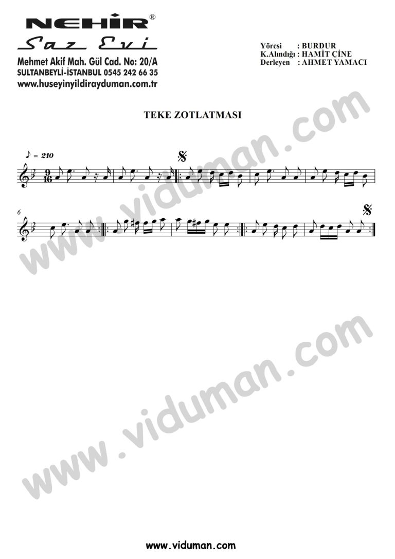 Teke Zotlatmasi-Baglama-Saz-Turku-Notalari