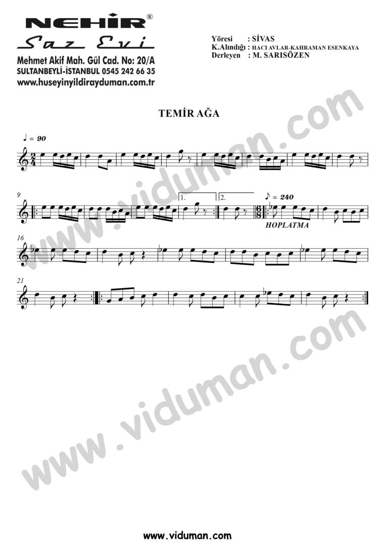 Temir Aga-Baglama-Saz-Turku-Notalari