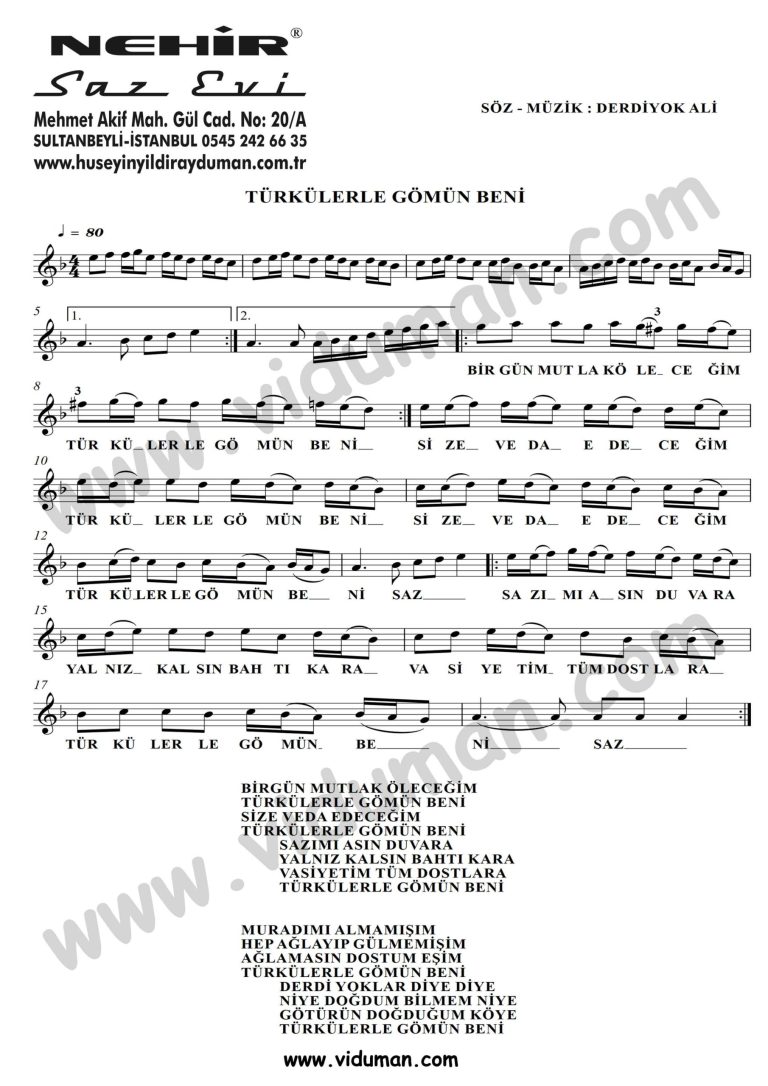 Turkulerle Gomun Beni-Baglama-Saz-Turku-Notalari