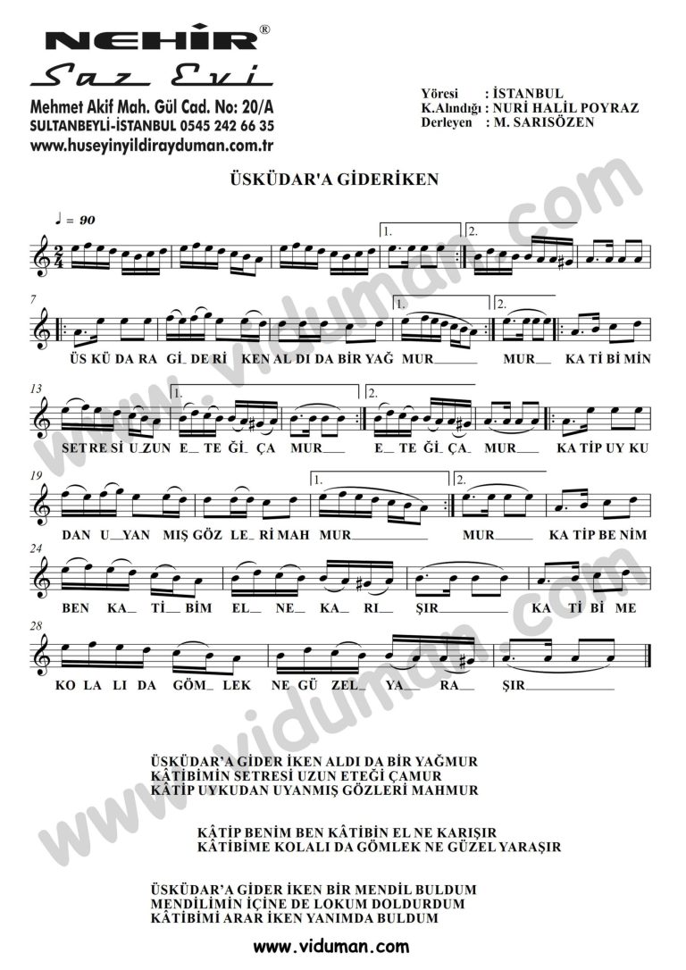 Uskudara Gideriken-Baglama-Saz-Turku-Notalari