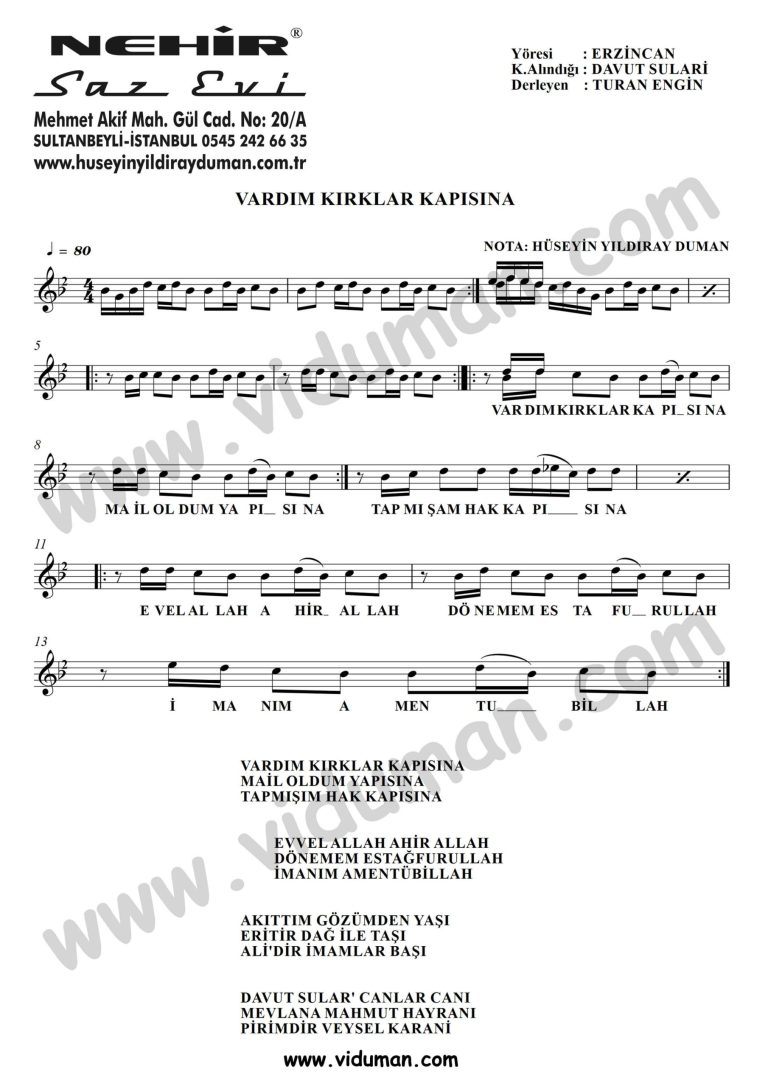 Vardim Kirklar Kapisina-Baglama-Saz-Turku-Notalari