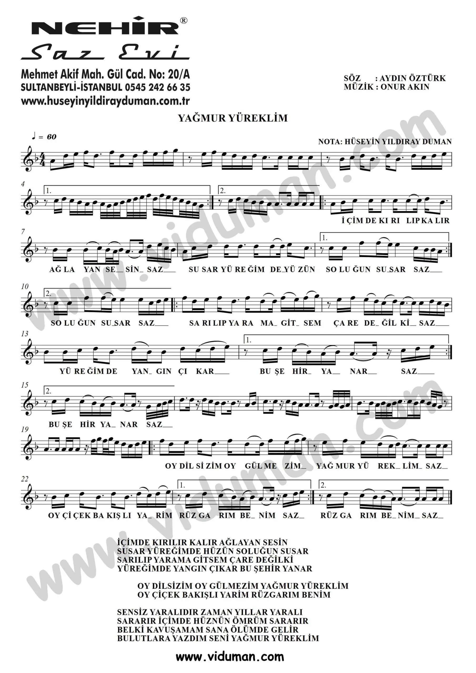 Yagmur Yureklim-Baglama-Saz-Turku-Notalari