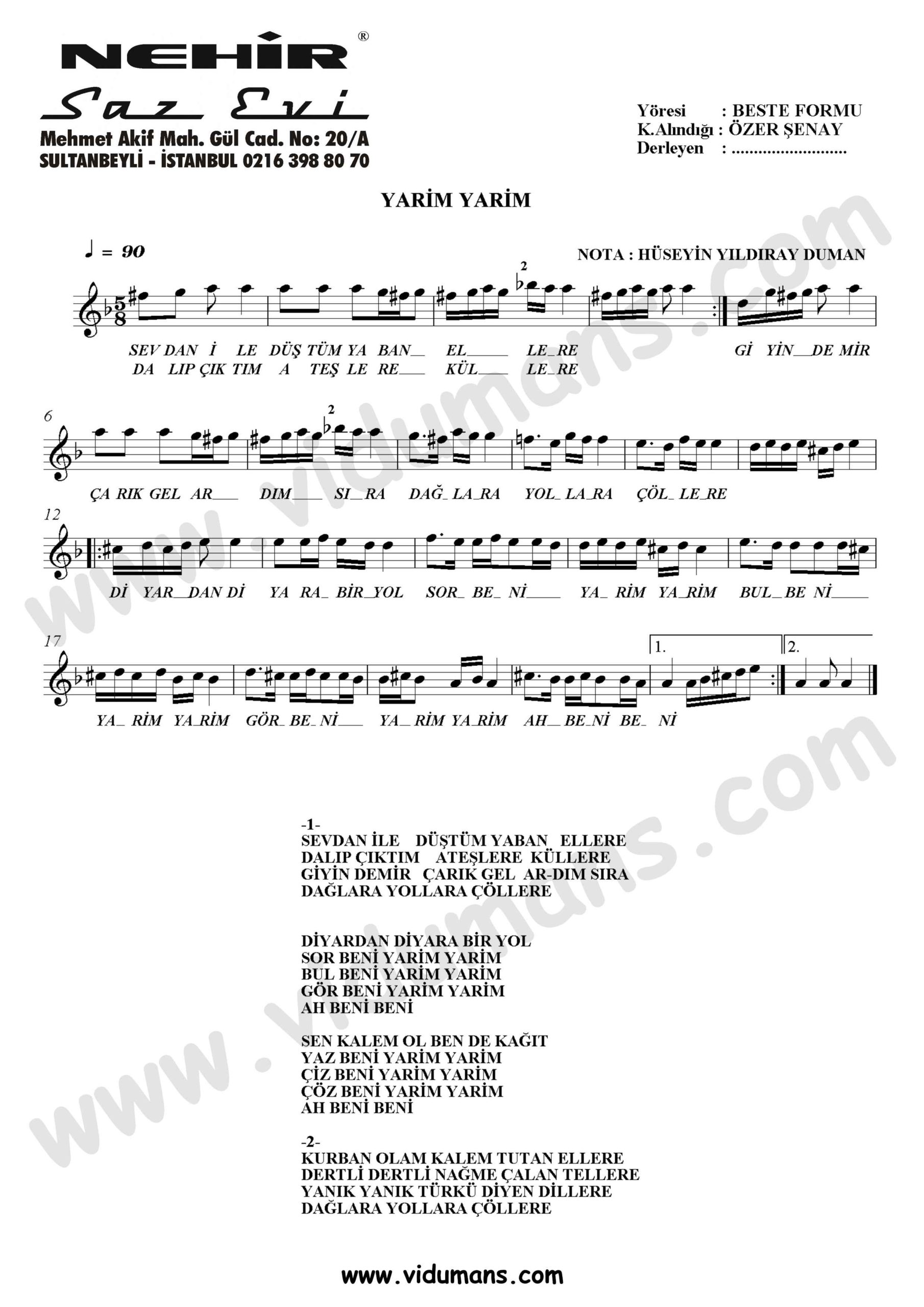 Yarim Yarim-Baglama-Saz-Turku-Notalari
